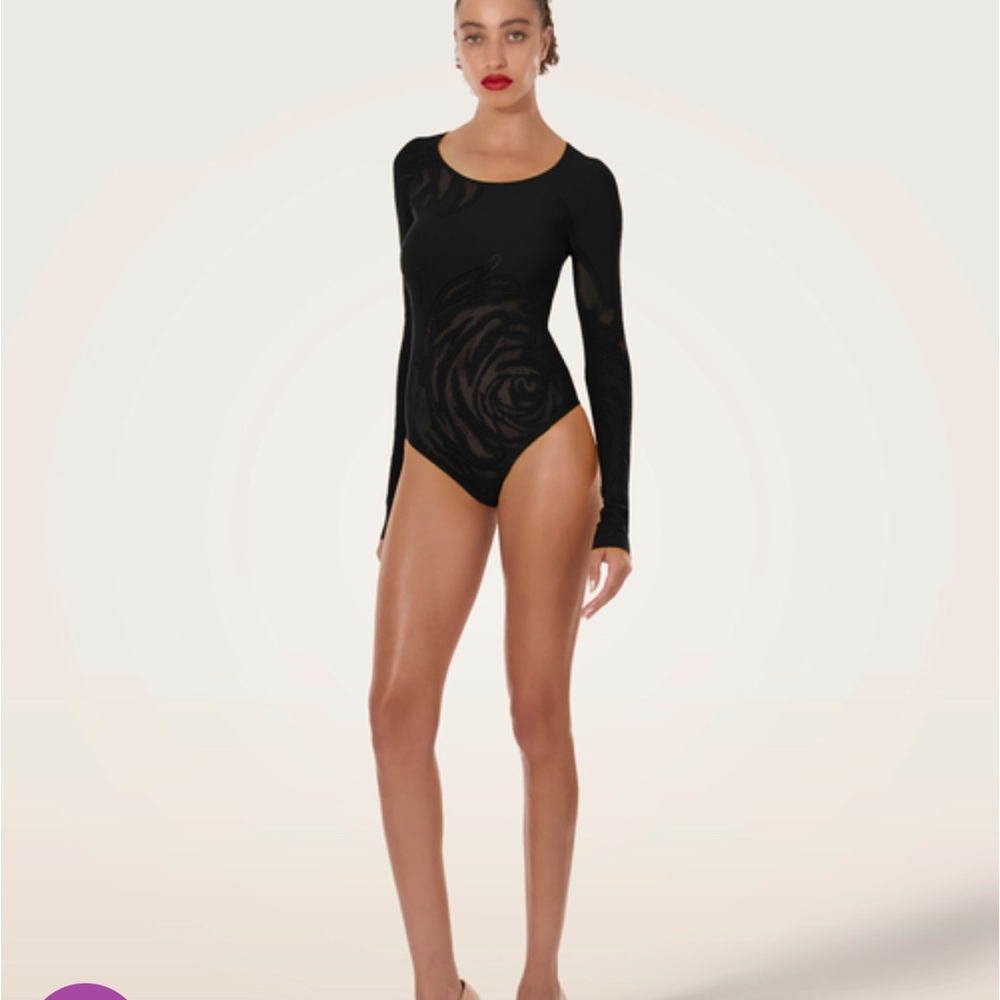 NEW Wolford Black Rose Patterned Bodysuit